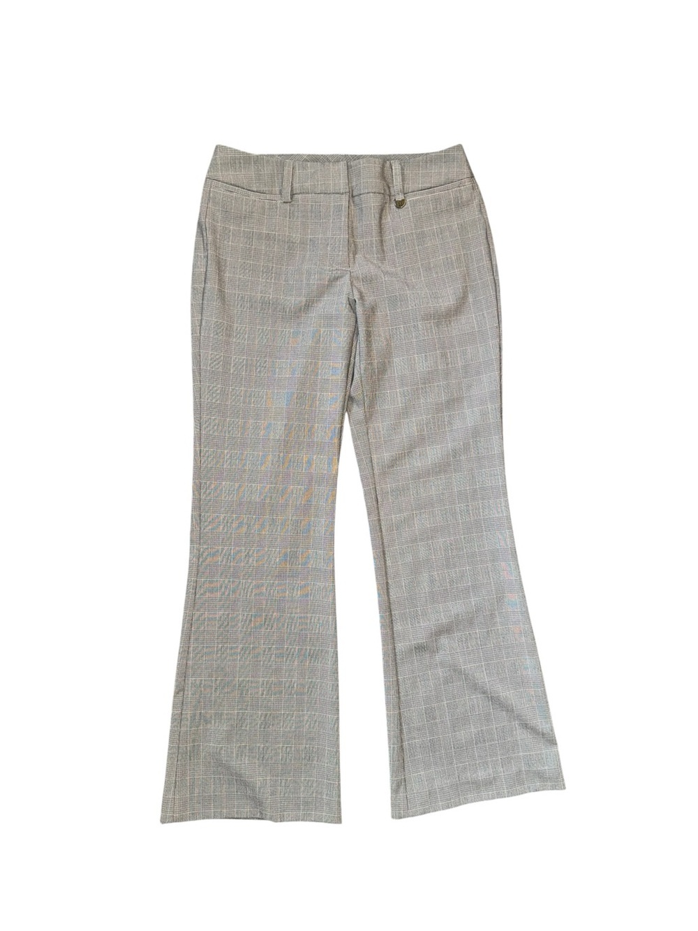 New York & Company Gray Plaid Flare Pants 4 Tall